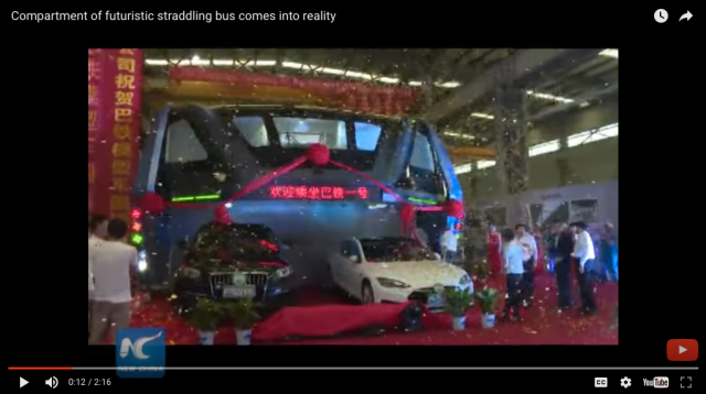 China’s revolutionary elevated bus takes its first ride